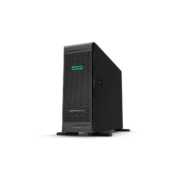 a black computer tower with green lights