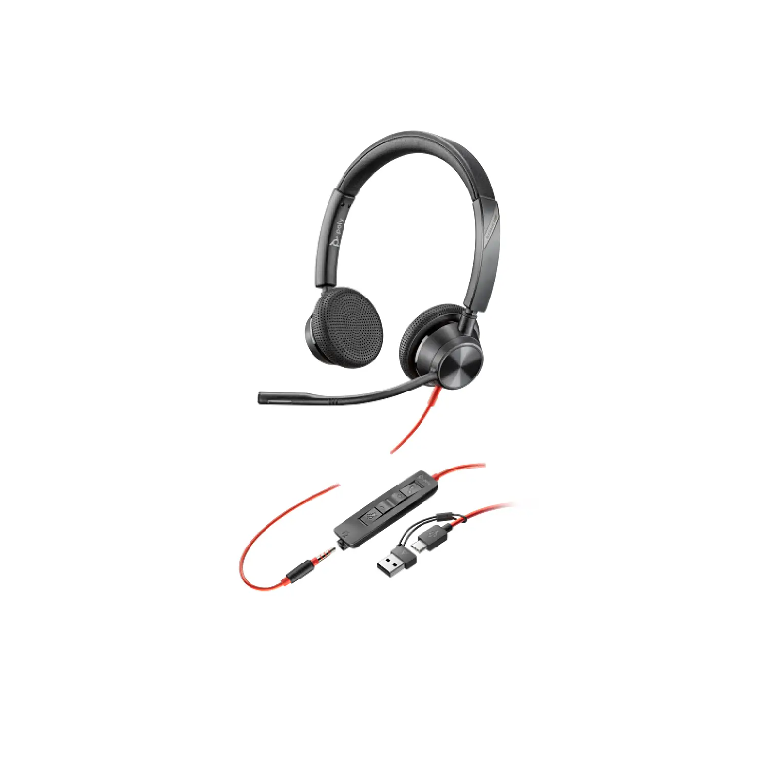 Poly Blackwire 3325 Stereo USB-C Headset +3.5mm Plug +USB-C/A Adapter | 8X221AA